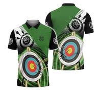 keepmore Men's Summer Golf Shirts Archery 3D Printed Polo Shirt Button Closure Lapel Collar Training T-Shirts for Archery Lovers