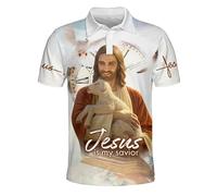 keepmore Men's Summer Polo Shirts Jesus Cross Lion 3D Printed T-Shirt Fashion Casual Breathable Plus Size Lapel Polo T-Shirt
