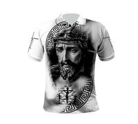 keepmore Men's Summer Polo Shirts Jesus Cross Lion 3D Printed T-Shirt Fashion Casual Breathable Plus Size Lapel Polo T-Shirt