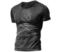 keepmore Men's Summer Short Sleeve Slim Fit Skull Printed T-Shirt Crew Neck Vintage Biker Motorcycle Distressed Tops