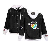 keepmore Unisex Casual Long Sleeve Hooded Denim Jacket LGBT Gay Pride Rainbow Lesbian Fake Two Jacket Love is Love Pride Month