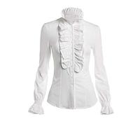 keepmore Vintage Victorian Button Down Blouse Women High Neck Shirt Ladies Long Sleeve Formal Work Tops Chic Plus Size Shirts Black/White