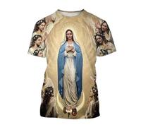 keepmore Virgin Mary T-Shirt Goddess of Mercy 3D Printed T-Shirts Jesus God Unisex Short Sleeve Tops
