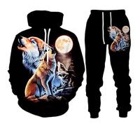 keepmore Wolf 3D Printed Tracksuit Set Men Women Hoodie and Pants 2pcs Set Hip Hop Streetwear Oversized Casual Sportswear
