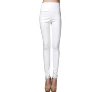 keepmore Women Leather Leggings Velvet Leggings Pencil Pants Winter Warm Trousers Faux PU Leather Legging Slim Leather Pants White