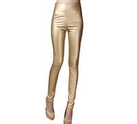 keepmore Women Leather Leggings Velvet Leggings Pencil Pants Winter Warm Trousers Faux PU Leather Legging Slim Leather Pants Gold
