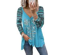 keepmore Women Long Sleeve Tunic Printed Tops V Neck Boho Mandala Sweatshirt Pullover Soft Blouse