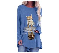 keepmore Women Long Sleeve Tunic Tops Round Neck Cute Cat and Tiger Print Sweatshirt Pullover Loose Blouse