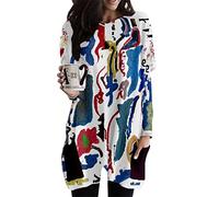 keepmore Women's Art Oil Painting Print Long Sleeve Dress Round Neck Casual T Shirt Dresses with Pockets Fashion Baggy Sweatshirt T-Shirts Dress