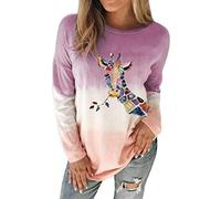 keepmore Women's Cattle Giraffe Printed Pattern Tie Dye Long Sleeve Sweatshirt Pullover Tops T Shirt Gradient Color Block Jumper Blouse