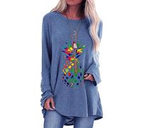 keepmore Women's Colorful Pineapple Print Long Sleeve Casual Loose T Shirts Plus Size Tunic Shirts Pullover Sweatshirts Tops Blue