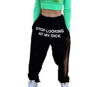 keepmore Women's Elastic Waistband Sweatpants Sports Funny Letter Stop Looking AT My Dick Trousers