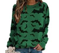 keepmore Women's Halloween Bat Printed Sweatshirt Casual Long Sleeve Pullover Jumper Blouse Green