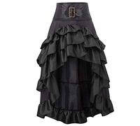 keepmore Women's Steampunk Gothic Skirt - Vintage Victorian Costume Retro High Low Ruffle Long Skirt Black