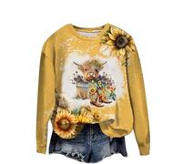 keepmore Women's Sweatshirt Highland Cow 3D Printed Pullover Sweater Funny Graphic Print T-Shirt Long Sleeve Autumn Winter Plus Size Tops