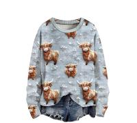 keepmore Women's Sweatshirt Highland Cow 3D Printed Pullover Sweater Funny Graphic Print T-Shirt Long Sleeve Autumn Winter Plus Size Tops