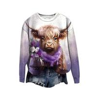 keepmore Women's Sweatshirt Highland Cow 3D Printed Pullover Sweater Funny Graphic Print T-Shirt Long Sleeve Autumn Winter Plus Size Tops