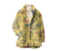 keepmore Women's Vintage Boho Flannel Sherpa Jacket Button Closure Floral Peace Sign 3D Print Stand Collar Fleece Coat for Autumn Winter