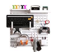 Keepo White 22"22" Pegboard Kit, Modern Gaming Setup Organizer with Accessories, Wall Mountable, Plastic Material