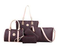 KEEPOP Women Handbag Set 6 Pcs PU Leather Tote Purse Set Multi-purpose Classic Shoulder Bag, Coffee, 1