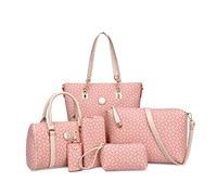 KEEPOP Women Handbag Set 6 Pcs PU Leather Tote Purse Set Multi-purpose Classic Shoulder Bag, Pink, 1