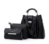 KEEPOP Women Handbag+Shoulder Bag+Purse 3pcs Set Tote Handbag Soft PU Leather Handbag Black