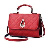 KEEPOP Women Small Handbag PU Leather Shoulder Crossbody Purse Plaid Satchel Water Droplets Buckle Clutch Purse Wine