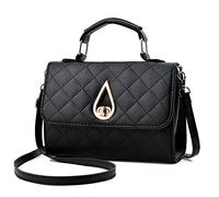 KEEPOP Women Small Handbag PU Leather Shoulder Crossbody Purse Plaid Satchel Water Droplets Buckle Clutch Purse Black