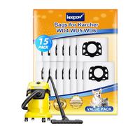 KEEPOW 15 Pack Fleece Filter Bags Replacement for Karcher WD4 WD5 WD5 / Premium MV4 MV5 MV6 Wet & Dry Vacuum Cleaner