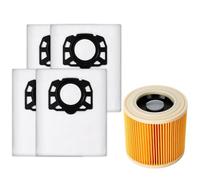 KEEPOW 4 Pack Vacuum Bags + 1 Filter for Karcher KFI 357 | Compatible with WD 2 Plus, WD 3, KWD 1-3, SE 4001, SE 4002, Replacement Parts 2.863-314.0