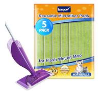KEEPOW 5 Pack Reusable Mop Refill Pads Compatible with Flash Powermop, Microfiber Mop Heads Replacement Absorbing Cleaning Pads Washable For Wet & Dry Sweeping