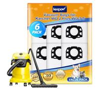 KEEPOW 6 Pack KFI 357 Vacuum Bags for Kärcher WD 2 Plus, WD 3 | Fleece filter bags, compatible with WD 3 Battery, WD3 S, KWD 1, KWD 2, KWD 3, MV 3, SE4001, SE4002