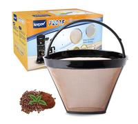 KEEPOW Reusable Coffee Filter Replacement 8-12 Cup, Compatible with Ninja & Cuisinart Coffee Makers, #4 Cone Gold Tone Coffee Filter Basket