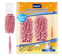 KEEPOW Reusable for Flash Dust Magnet Refill with Handle - Washable Microfiber Dusters Trap Pet Hair, Dust & Dirt, Ideal for Swiffer Duster Refills, 2 Pack with Laundry Bag