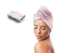 KEEPOZ Hair Towel Wrap Quick Dry 100% Cotton Super Absorbent Turban Head Wrap for Women with Button, Anti Frizz Hair Products, Hair Cap for Curly, Long & Thick Hair (2pcs) (Pink+White)