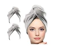 KEEPOZ Hair Towel Wrap Quick Dry 100% Cotton Super Absorbent Turban Head Wrap for Women with Button, Anti Frizz Hair Products, Hair Cap for Curly, Long & Thick Hair (2pcs) (Grey Check)