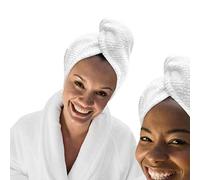 KEEPOZ Hair Towel Wrap Quick Dry 100% Cotton Super Absorbent Turban Head Wrap for Women with Button, Anti Frizz Hair Products, Hair Cap for Curly, Long & Thick Hair (2pcs) (White Check)
