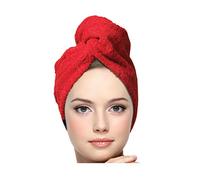 KEEPOZ Hair Towel Wrap Quick Dry 100% Cotton Super Absorbent Turban Head Wrap for Women with Button, Non Microfiber Anti Frizz Hair Products, Hair Cap for Curly, Long & Thick Hair (1pc) (RED)
