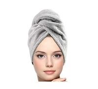 KEEPOZ Hair Towel Wrap Quick Dry 100% Cotton Super Absorbent Turban Head Wrap for Women with Button, Non Microfiber Anti Frizz Hair Products, Hair Cap for Curly, Long & Thick Hair (1pc) (Grey)