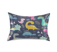 KEEPREAL Cute Funny Kids Dinosaurs Satin Pillowcase for Hair and Skin Silk Pillowcase - Satin Pillow Covers with Envelope Closure, Standard Size(20x26 inches)