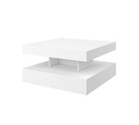 KEEPREAPER 2-Tier Square LED Coffee Table Glossy Finish with Storage Contemporary in White KEEPREAPER White