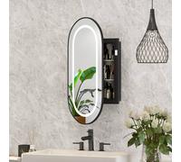 KEEPREAPER 42x80 Oval LED Mirrored Bathroom Cabinet Black 2 Glass Shelves KEEPREAPER Black