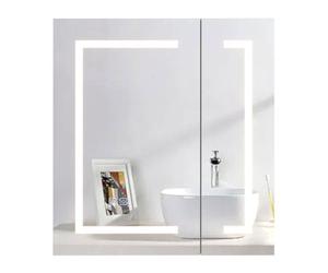 Keepreaper 60X65Cm Rectangular 2 Door E1 Moisture-Proof Bathroom Mirror Cabinet With Led Light And Anti-Fog Demister Ip44