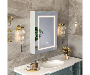 Keepreaper 60X75Cm Rectangular E1 Moisture-Proof Bathroom Mirror Cabinet With Led Light And Anti-Fog Demister, Ip44