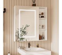 KEEPREAPER 70x70cm 3-Color LED Mirrored Bathroom Cabinet Demister Storage in White | Size: 70x70 cm KEEPREAPER White 70x70 cm