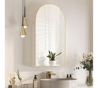 Keepreaper Arch Bathroom Mirror Cabinet Brushed Gold Wall Mounted With Storage 50 X 90 Cm