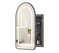 Keepreaper Arch Black Bathroom Mirror Cabinet With Led Lights 3 Color And 2 Glass Shelves Wall Mounted Recessed 42 X 68 Cm