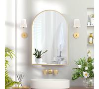 KEEPREAPER Arch Brushed Gold Bathroom Mirror Cabinet 51x76cm Metal Frame Recessed | Size: 51x76 cm KEEPREAPER Gold 51x76 cm