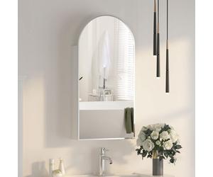 Keepreaper Arch Brushed Nickel Metal Framed Bathroom Mirror Cabinet 40 X 80 Cm Wall Mounted Ip44