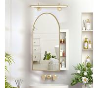 Keepreaper Arch Metal Framed Bathroom Mirror Cabinet Brushed Gold 51 X 76 Cm Wall Mounted Recessed Curved